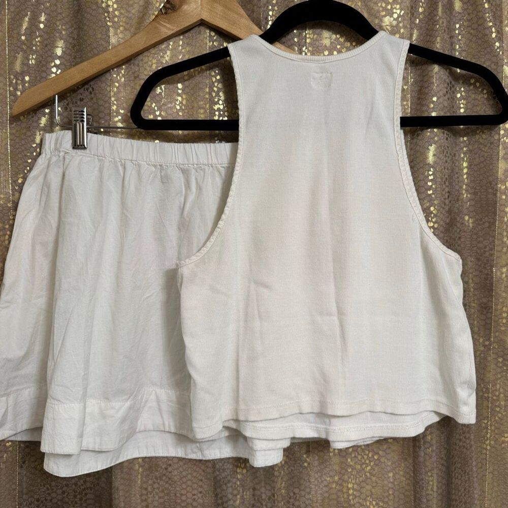 Free People Free-Est White Milani Tank Top Mini Skirt‎ Boho Cotton Set Medium